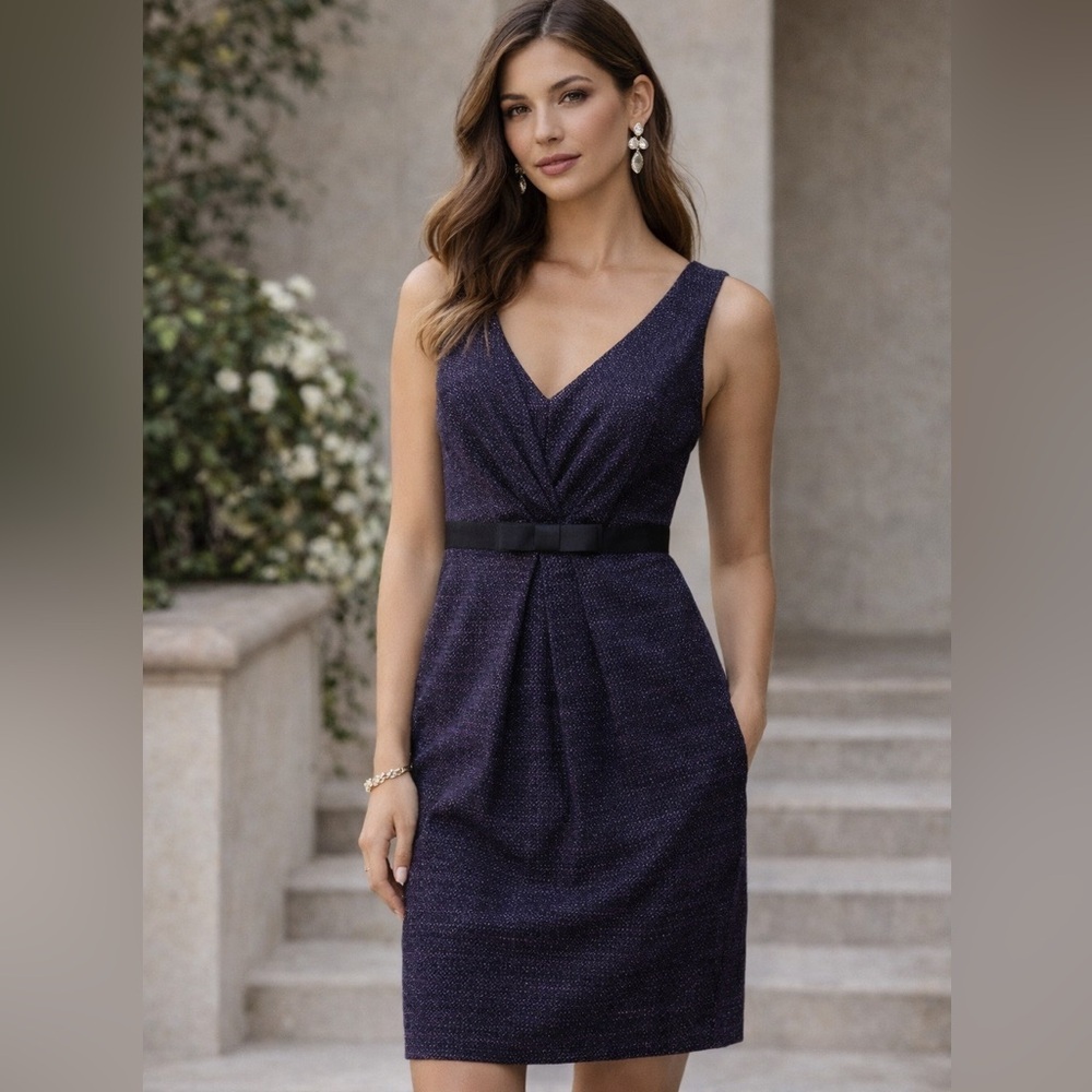 NWT Shoshanna Purple Tweed Sheath Dress Bow Waist Size 6